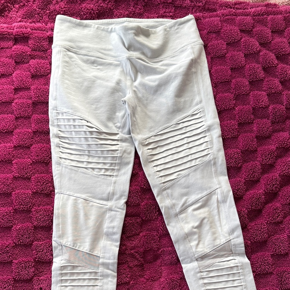 White Moto Ribbed Leggings